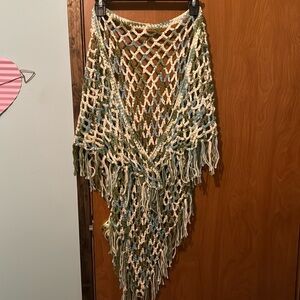 Hand Crafted Crochet Blue and Green Shawl